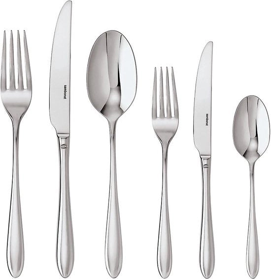 Set di servizio monoblocco, 36 pezzi - 6 forchette, 6 cucchiai, 6 coltelli, 6 forchette per frutta, 6 coltelli per frutta e 6 cucchiai da tè, in acciaio inossidabile, resistente al lavastoviglie