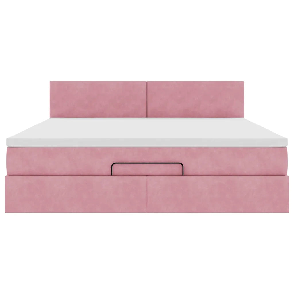 Pouf Letto con Materasso e LED Rosa 180x200cm in Velluto 3312571