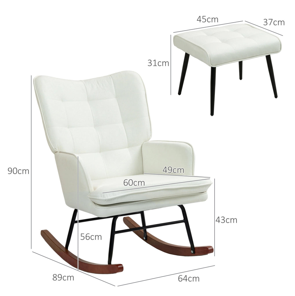 Sedia a dondolo 64x89x90 cm con poggiapiedi e braccioli in poliestere bianco crema