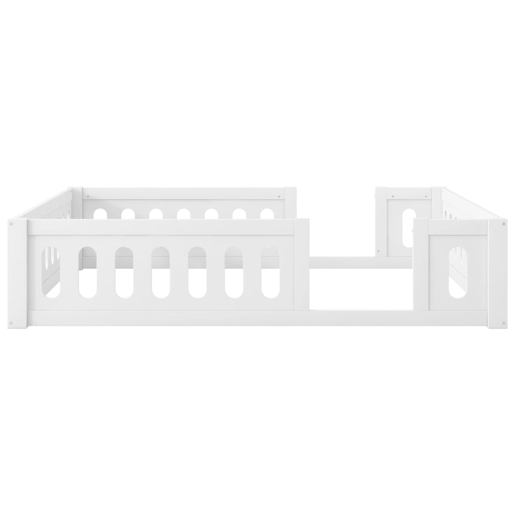 Letto Basso 140x200 cm con Sponda e Apertura Laterale in Legno Massiccio e MDF Bianco