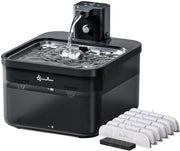 Fonte di acqua per gatti 2,5L, fonte di acqua per gatti wireless con sensore di movimento, batterie 4000 mAh, pompa d'acqua silenziosa, bacino in acciaio inossidabile per gatti, nero con 6 filtri