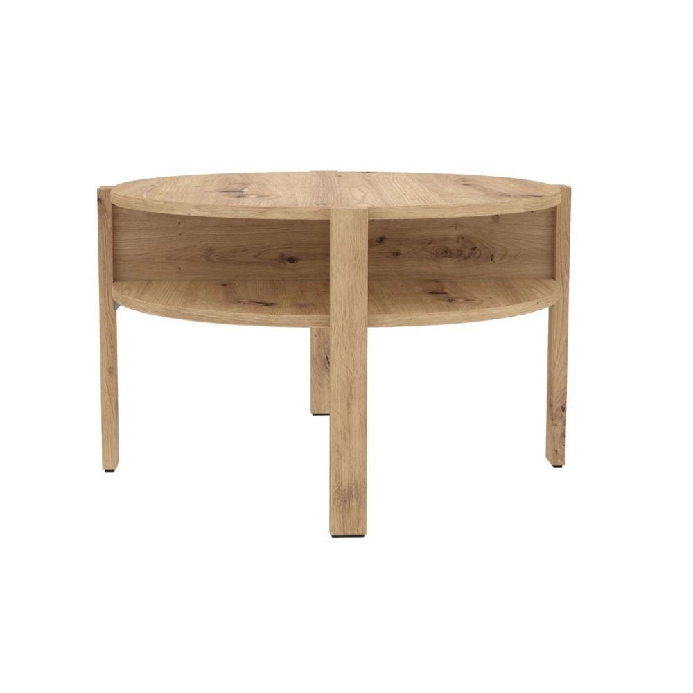 Tavolino da salotto Aura rotondo 74 cm con ripiano inferiore colore rovere