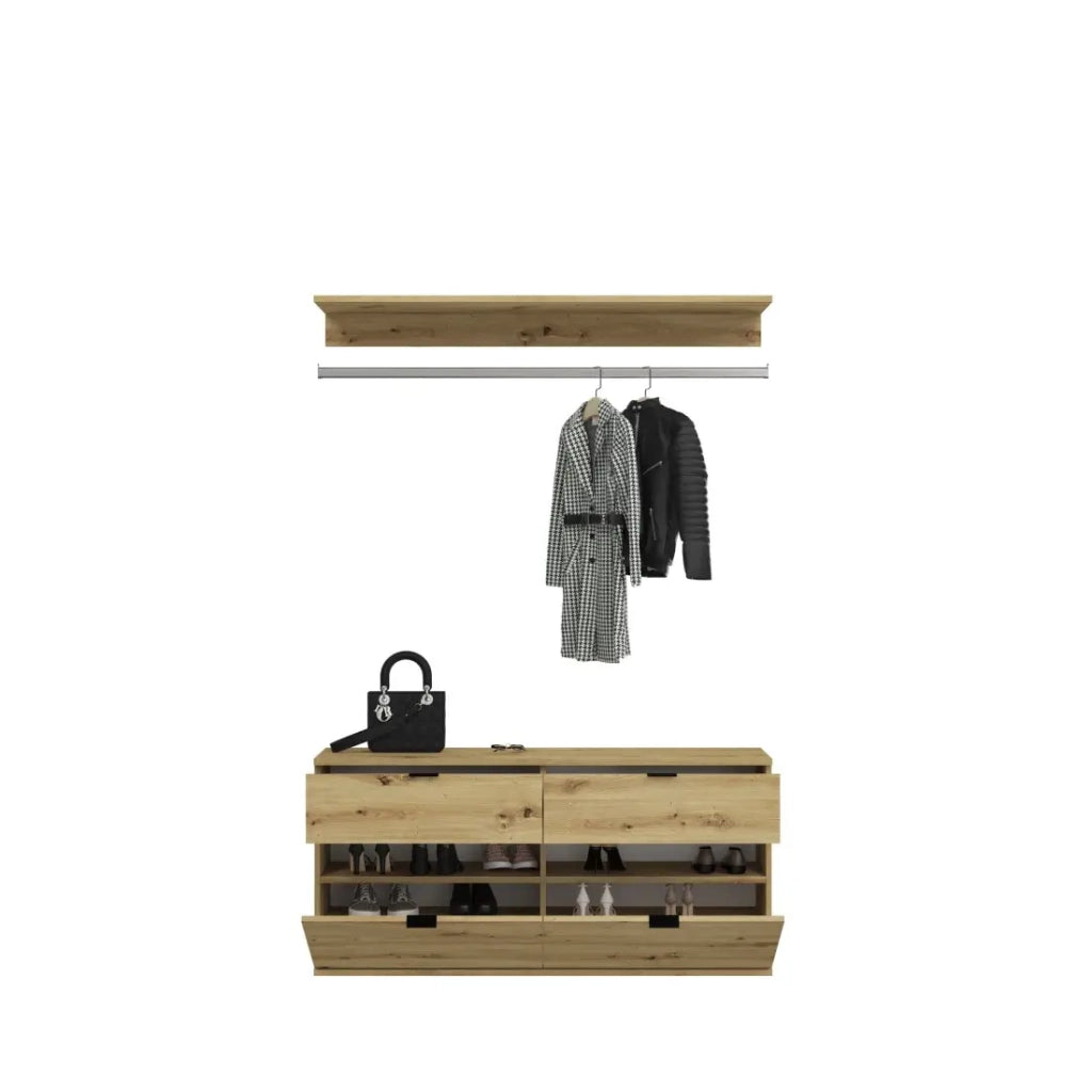 Armadio con 6 ante con specchi, appendiabiti e 4 cassetti - Rovere chiaro - BODITE