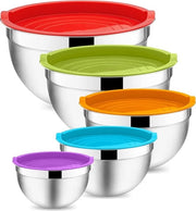 Set di contenitori a cassetta in acciaio inossidabile 5 pezzi con coperchio ermetico, ideale per cuocere, preparare e servire, ripiegabile e lavabile in lavastoviglie, capacità 4.6/2.8/1.6/1.2/0.7 L - Colorati.