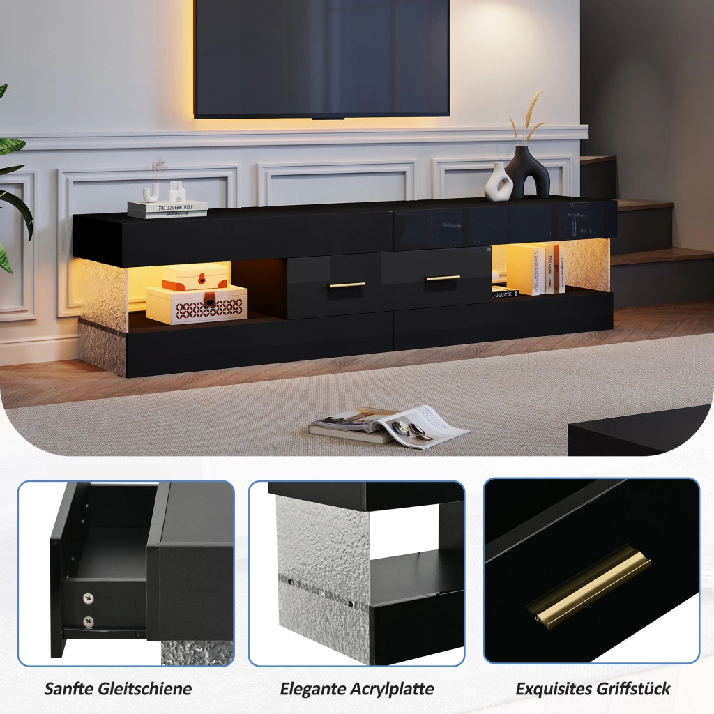 MOBILE TV 152x35x40 cm Nero in pannello di legno con LED