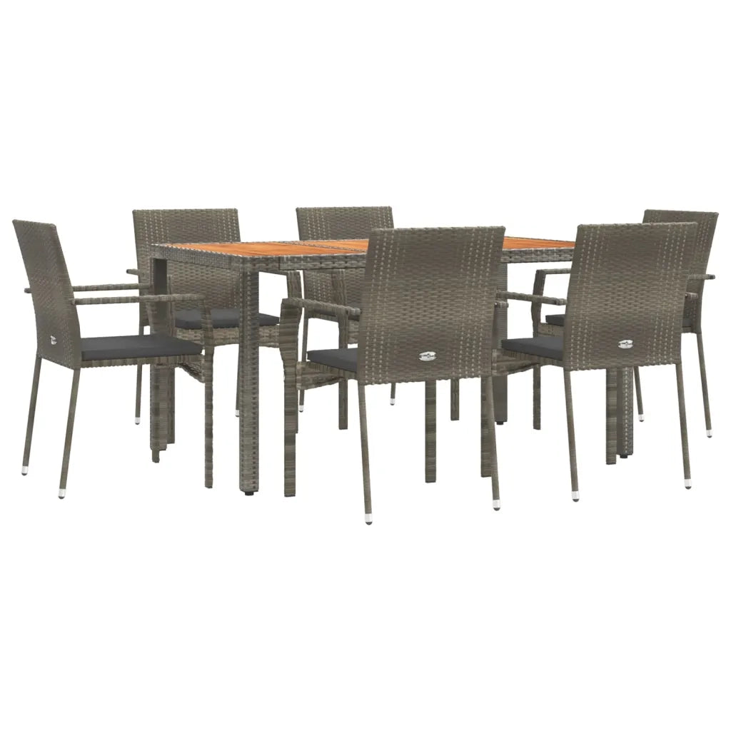 Set da Pranzo da Giardino 7 pz con Cuscini in Polyrattan Grigiocod mxl 76464