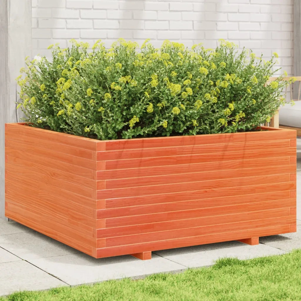 Fioriera Giardino-Vaso da Esterno-Contenitore per Piante Marrone Cera 100x100x49,5 Legno Massello Pino