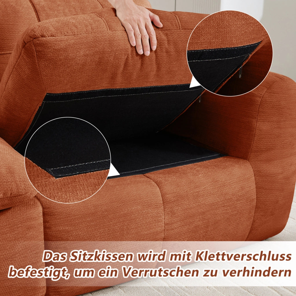 Divano modulare angolare 3 posti con pouf 264x160x68 cm in chenille arancione