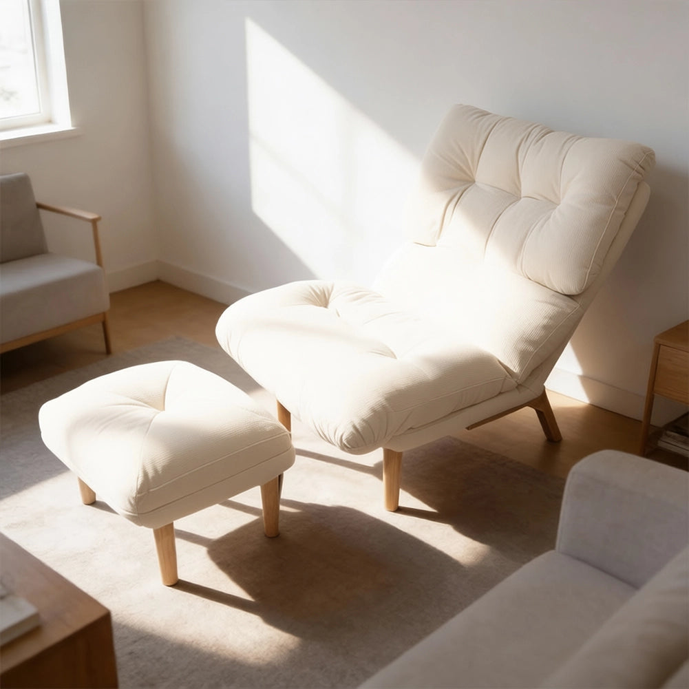 Poltrona Reclinabile Poggiapiedi Beige Imbottitura Alta Densità Seduta Ergonomica