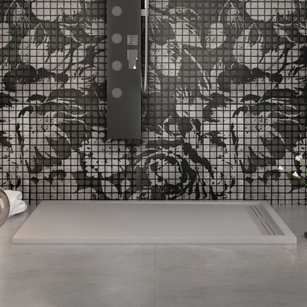 Piatto doccia in marmo resina grigio chiaro pietra cemento grid, misura 80x110