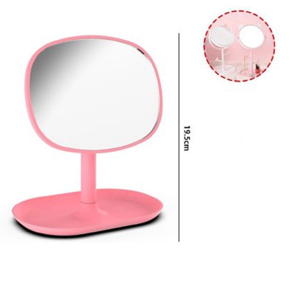 Trade Shop - Specchio Trucco Da Tavolo 19.5cm Arredo Bagno Casa Con Vassoio Makeup Rosa 69948 -