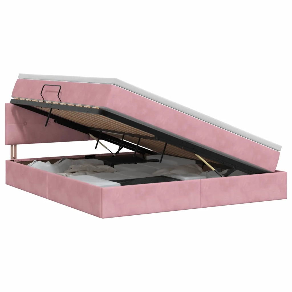 Letto con Contenitore con testiera Rosa 160 x 200 cm Velluto 3458822