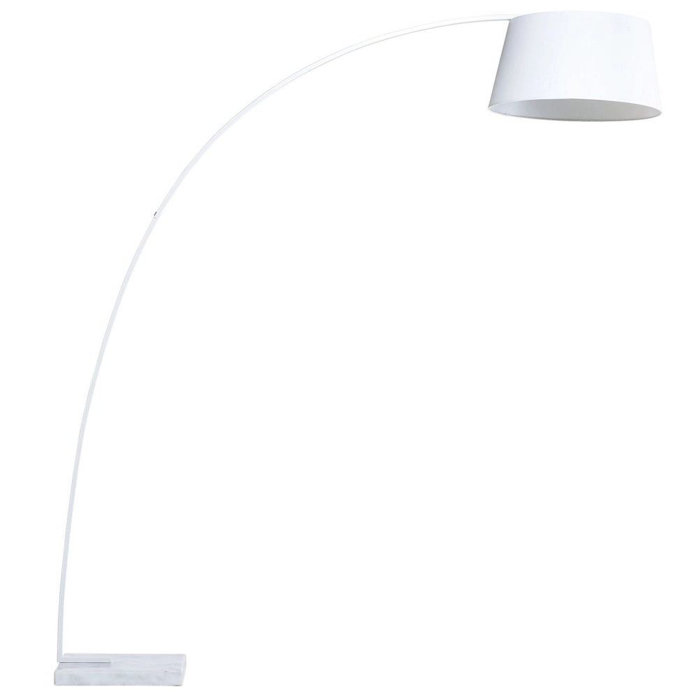 Lampada da terra in metallo bianco 234 cm con struttura curva paralume in policotone paralume a tamburo con base in marmo dal design moderno