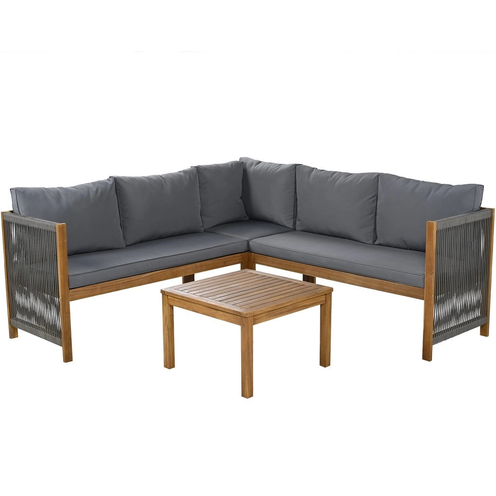 Set Divano Angolare con Tavolino da Giardino ¨C Xylo ¨C Acacia e Corda, Grigio