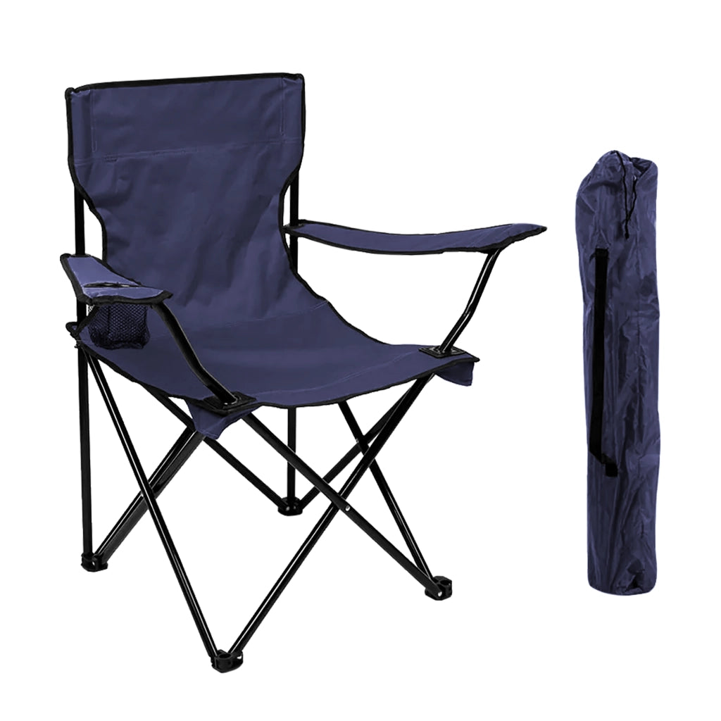 Sedia Camping Pieghevole Struttura In Acciaio Con Tasca PortaBevande Campeggio Sedie Portatile Pescatore SalvaSpazio Impermeabile Antiruggine Vacanze Mare Spiaggia Lettino  Blu