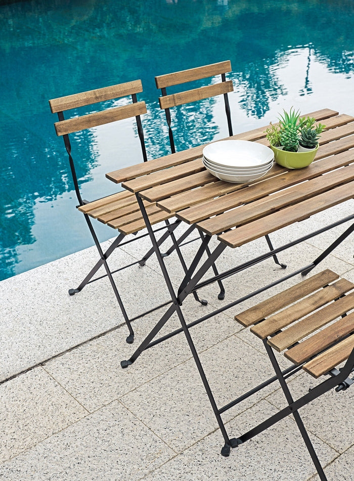 Set Tavolo e 4 Sedie da Giardino Pieghevoli Bistrò in Ferro e Legno di Acacia
