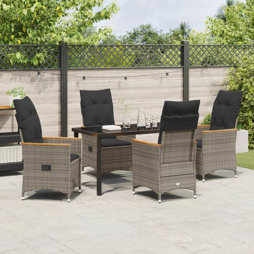 Set di Mobili da Giardino da 5 Pezzi con Cuscini in Rattan Grigio