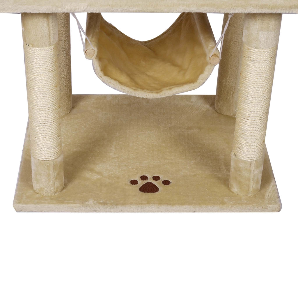 Albero tiragraffi beige con motivo a zampe 172cm Con amache, cucce per gatti e palline