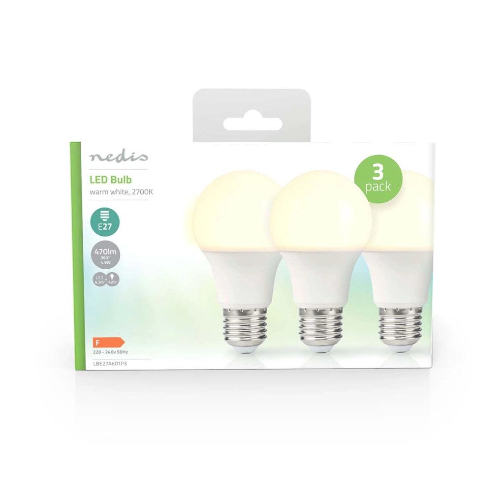 Confezione da 3 lampadine LED E27 A60 4,9 W 470 lm 2700 K stile retrò smerigliato Bianco Nedis