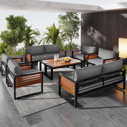 Set Salotto da Giardino 8 Pezzi con Tavolo, Divani e Sedie ¨C MINIMAL ¨C Polyrattan, Grigio, Braccioli in Legno