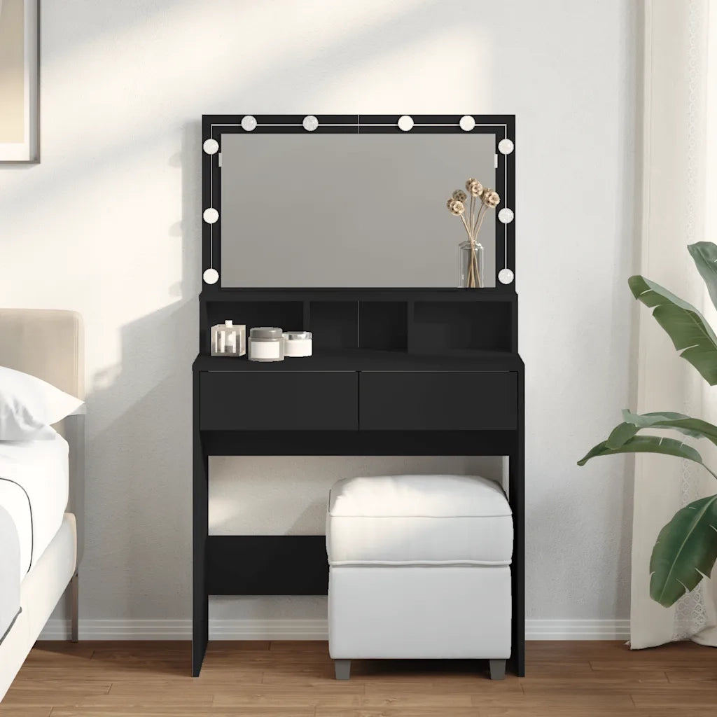 Toeletta | Tavolo da Trucco con LED Nera 80x41x134,5 cm