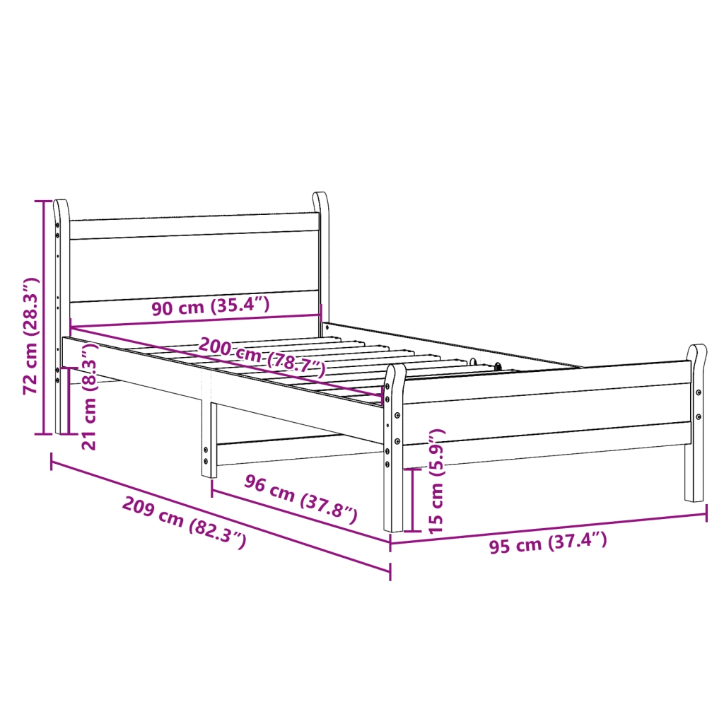 vidaXL Letto senza Materasso 90x200 cm in Legno Massello di Pino