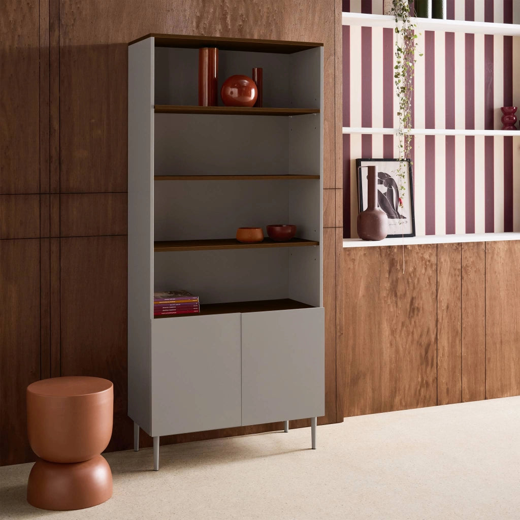 Libreria in metallo e decorazione in legno a 6 livelli, grigio