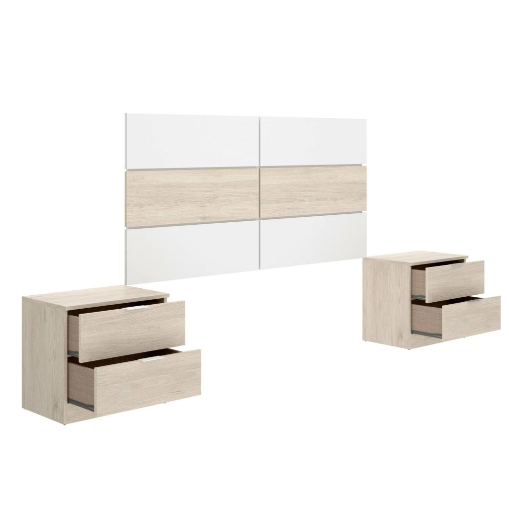 Testiera lettoLucie, Spalliera, Testata per camera da letto, Poggiatesta, 259x34 h122 cm, Bianco e Rovere