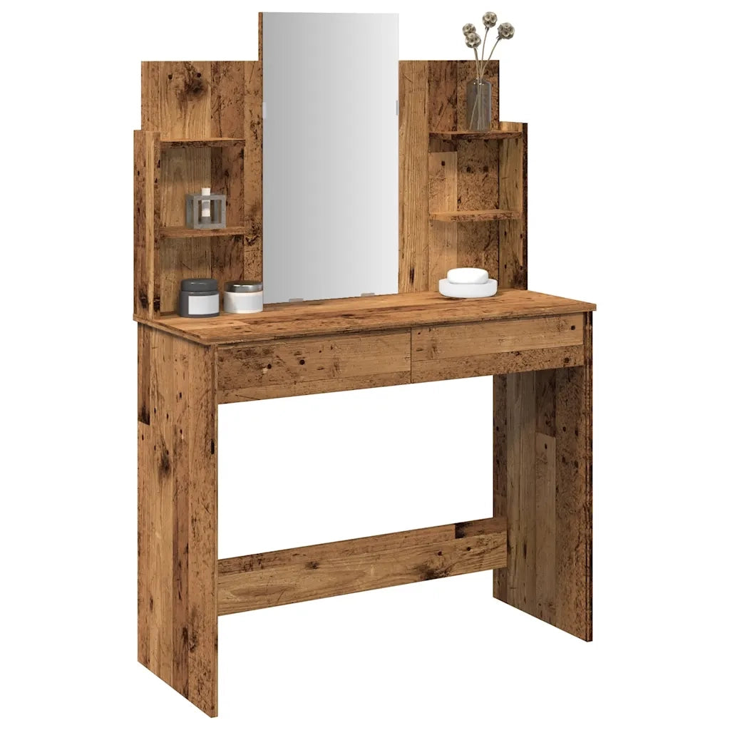 Toeletta con Specchio-Tavolo da Vanit¨¤ Legno Antico 96x39x142 cm
