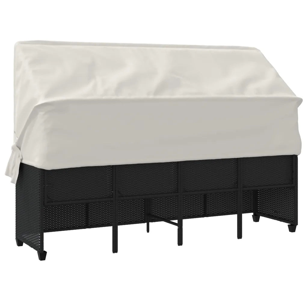 Lettino Prendisole | Sdraio da giardino | Lettino da sole con Baldacchino e Cuscini Nero?Polyrattan