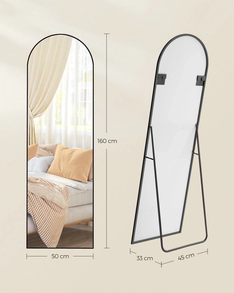 Specchio a figura intera 160 x 50 cm specchio rettangolare autoportante grande specchio da terra cornice in lega di alluminio vetro temperato per camera da letto soggiorno spogliatoio nero 12_0006598