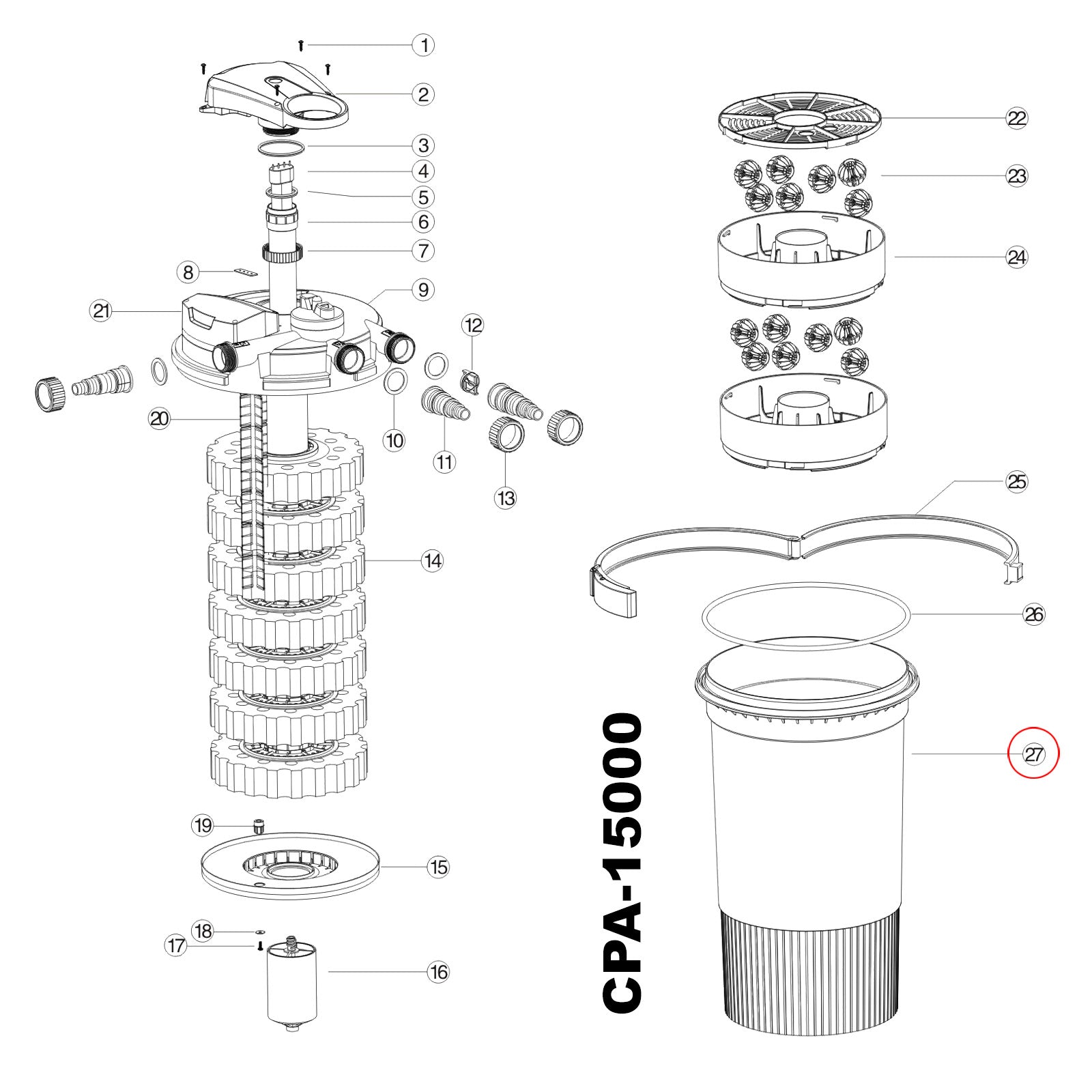 Pezzo di ricambio Filtro a pressione CPA-15000 Serbatoio Contenitore filtro