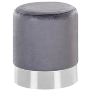 Pouf grigio velluto tappezzeria argento metallizzato fascia stile glamour