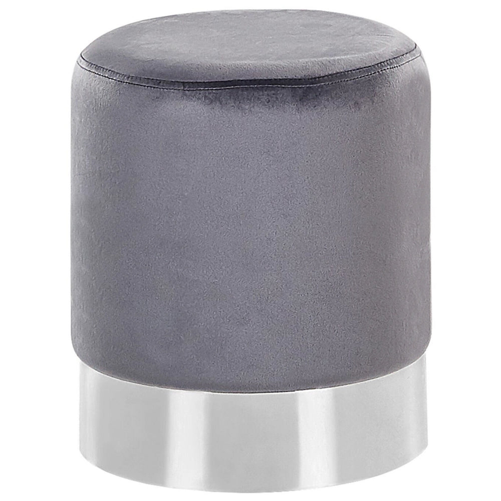 Pouf grigio velluto tappezzeria argento metallizzato fascia stile glamour