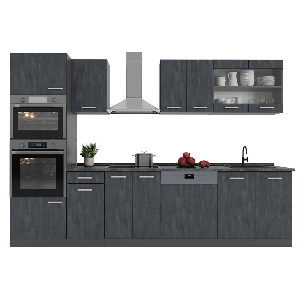 Cucina componibile R-Line Calce nera/Antracite 300 cm PL Marmo Vicco