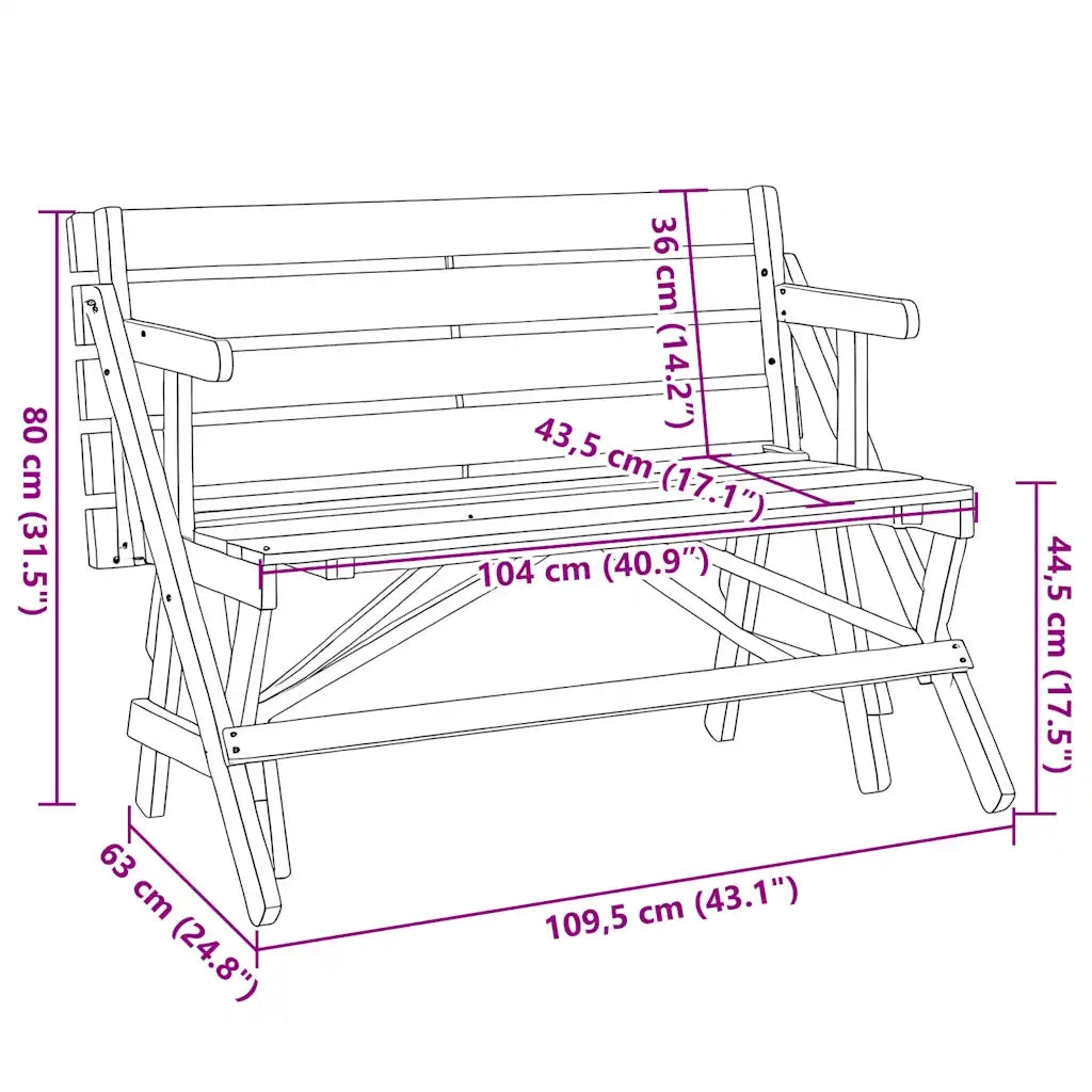 Tavolino da Giardino | Tavolo da Picnic con Panche in Legno Abete 2-in-1 Convertibile