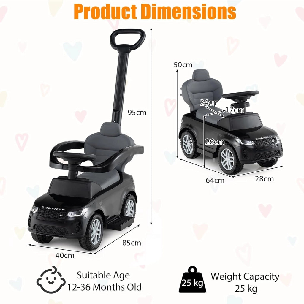 Macchina Cavalcabile per Bambini 1-3 Anni, Cavalcabile Bambino 3 in 1, Pignée Amovibile, Guida Realistica con Volante, Clacson, Musica, Carico 25 kg, Ruote Antiscivolo, Regali Bambini (Nero)