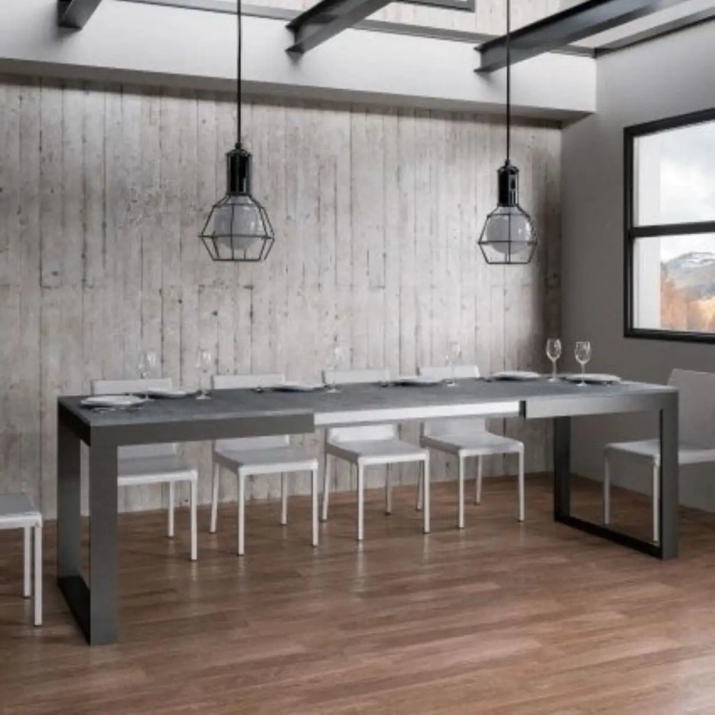 Tavolo allungabile 120/224x90 cm Tecno Evolution colore noce telaio e gambe antracite