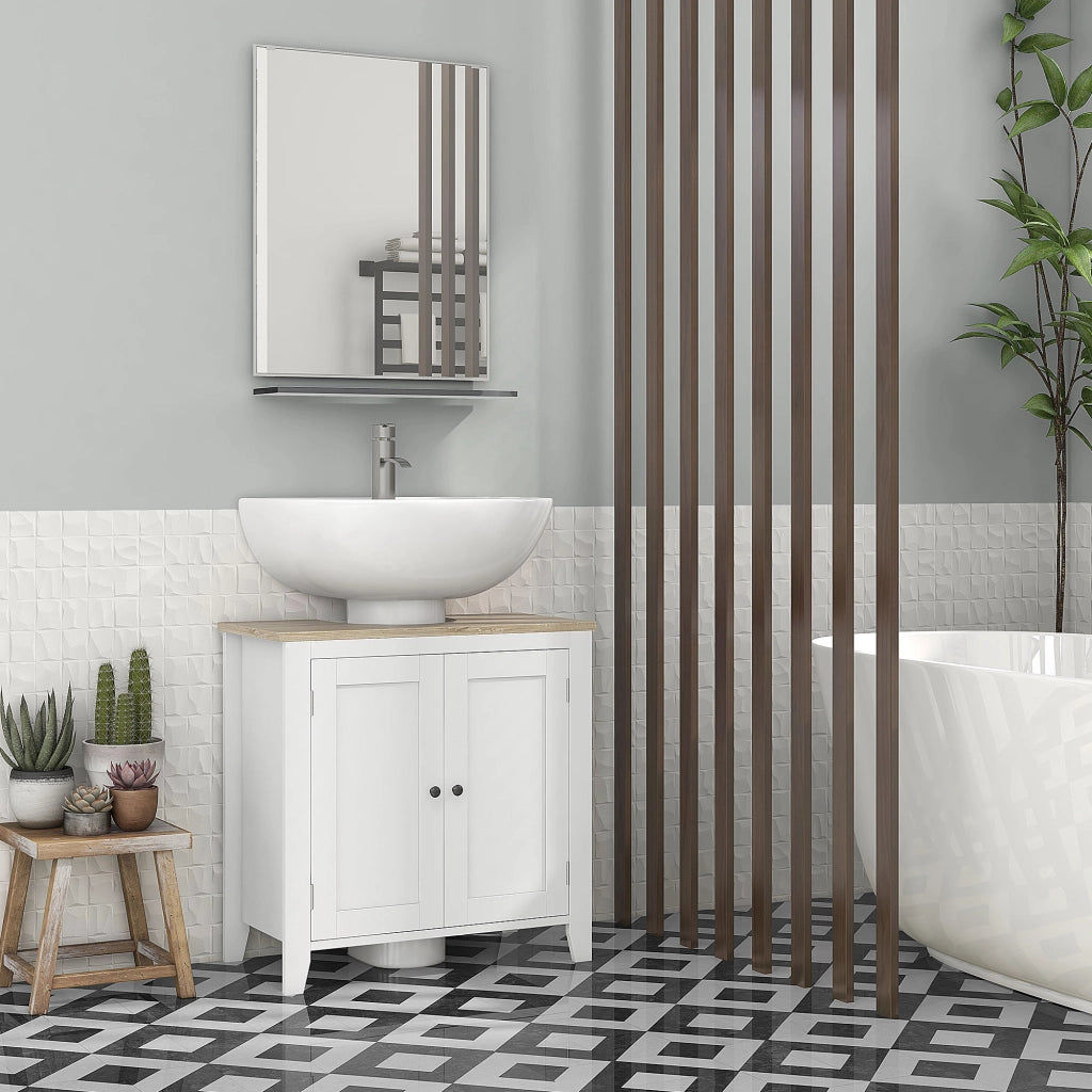 Mobile Bagno Sottolavabo con 2 Ante e Ripiano Regolabile ¨C zephmum ¨C 60x30x60 cm Bianco