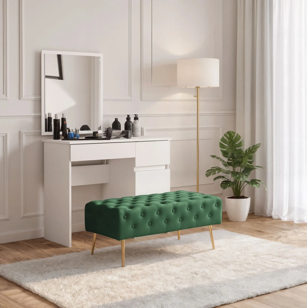 Panca imbottita in velluto trapuntato 100 cm MONACO Verde Bottiglia
