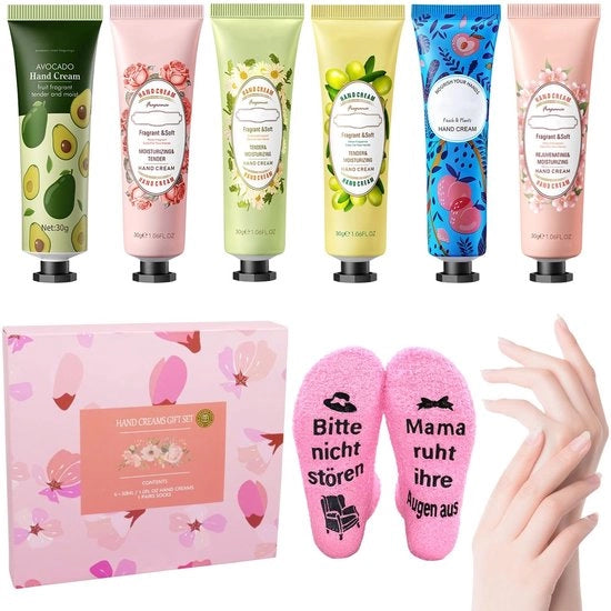 Set di cura manuale 6 pezzi - Mini cura manuale - Calze con testo - Formula naturale a base di erbe - Regalo per mamma - Regalo di Natale - Set di cura personalizzata