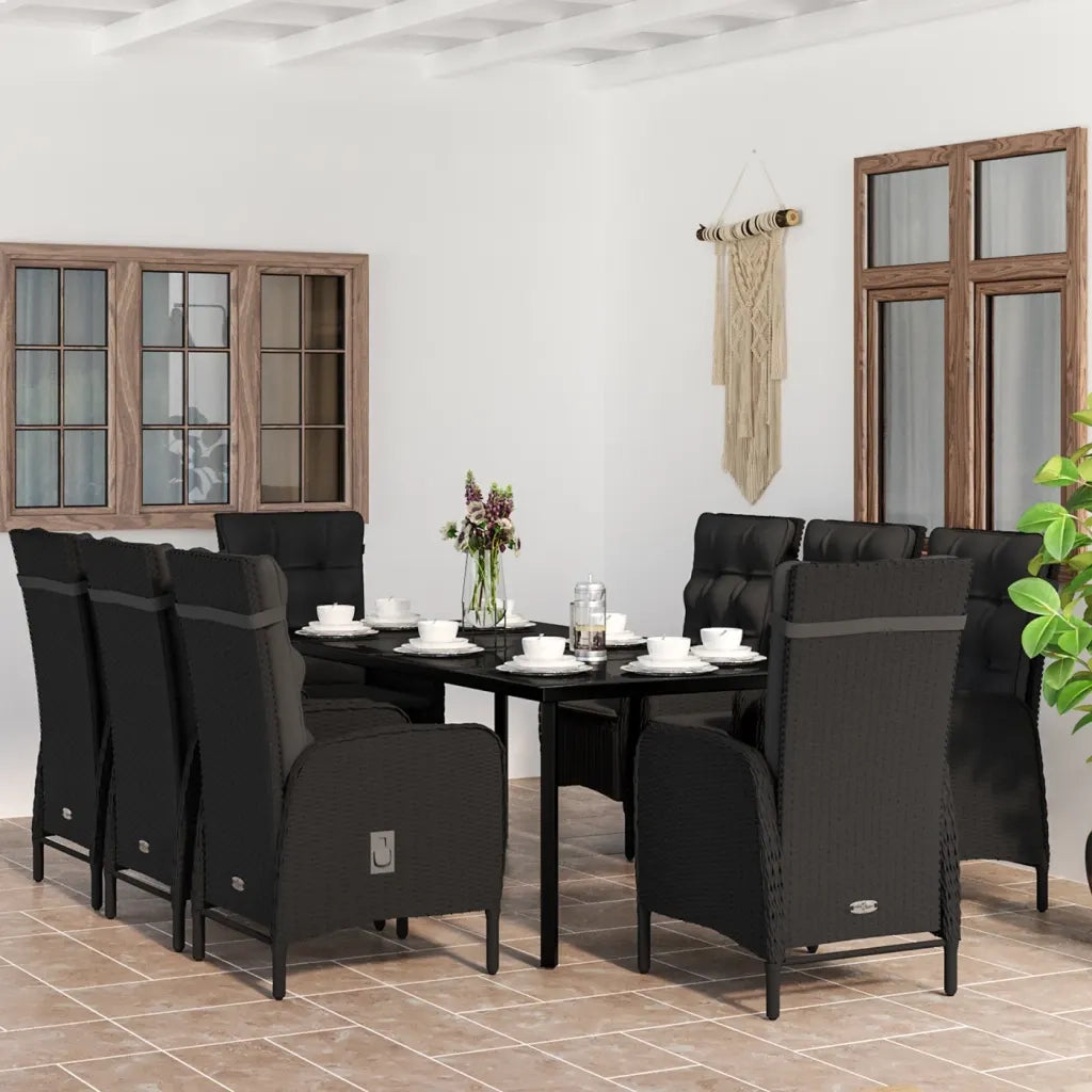 Set da Pranzo da Giardino 9 pz con Cuscini Nero 3099358