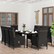 Set da Pranzo da Giardino 9 pz con Cuscini Nero 3099358