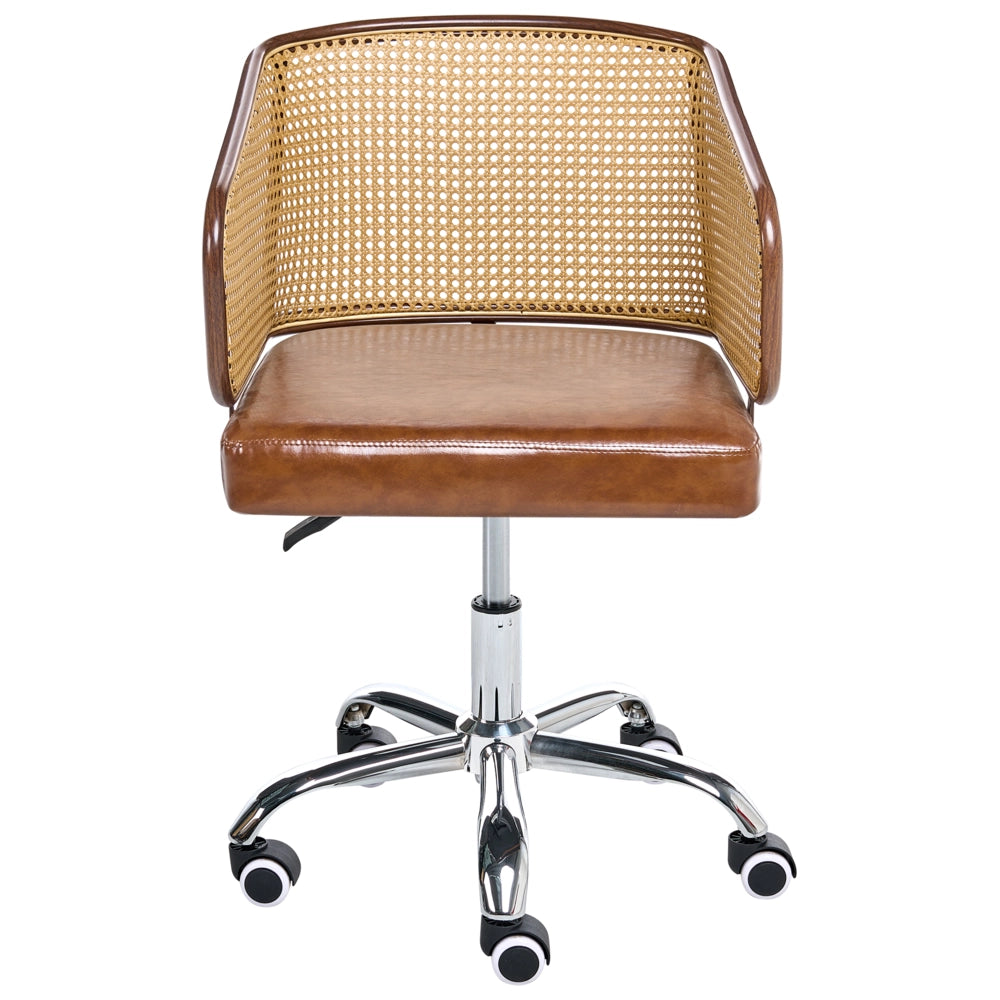 Sedia da ufficio Marrone Ecopelle PE Rattan Schienale Girevole Altezza Regolabile con Braccioli Casa Ufficio Studio Tradizionale