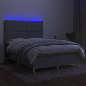 Letto a Molle Materasso e LED Grigio Chiaro 140x190 cm Tessuto 3135349