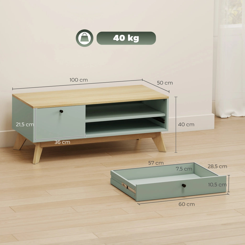 Tavolino da salotto con cassetto ¨C Zephmum ¨C Verde chiaro e quercia