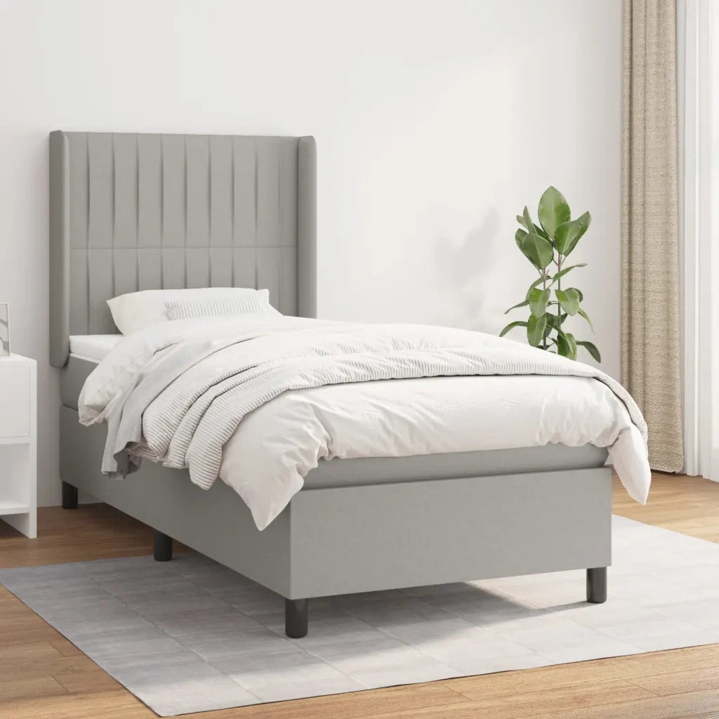 Letto singolo | Letto per adulti | Giroletto a Molle con Materasso Grigio Chiaro 80x200 cm Tessuto