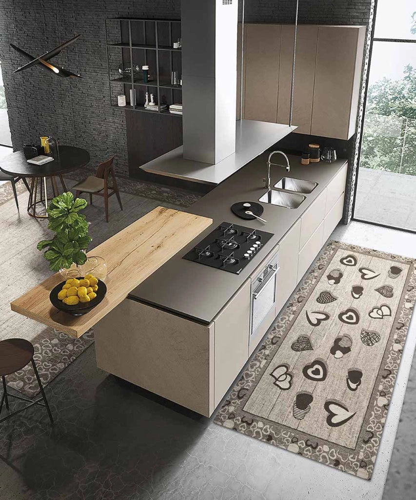 Tappeto LOVELY grigio ardesia cm.55x140 moderno cuori, passatoia cucina multiuso lavabile antiscivolo