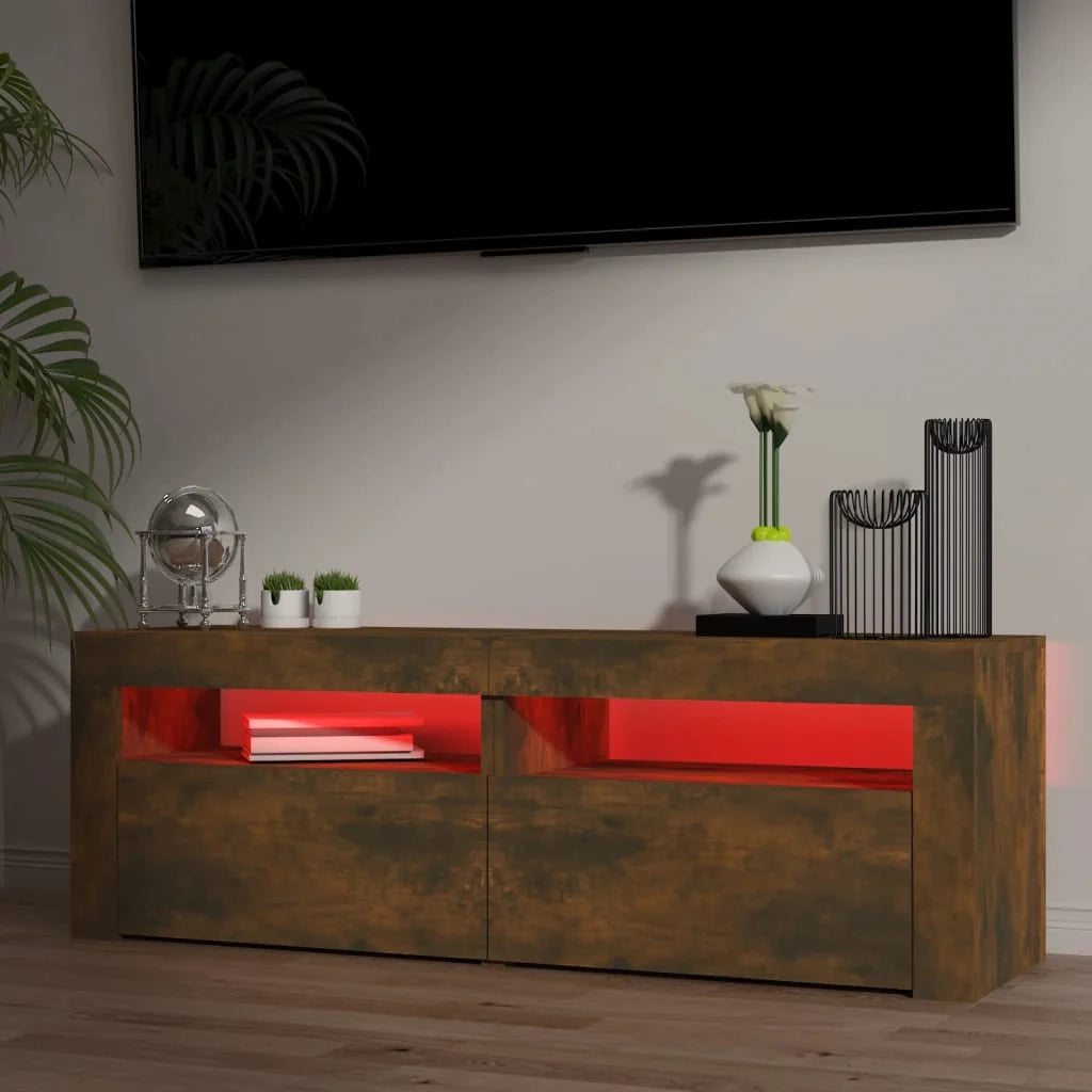 Mobile TV multimediale scaffale TV credenza mobile TV per sala da pranzo soggiorno camera da letto con luci a LED rovere affumicato 120 x 35 x 40 cm marrone 02_0026718