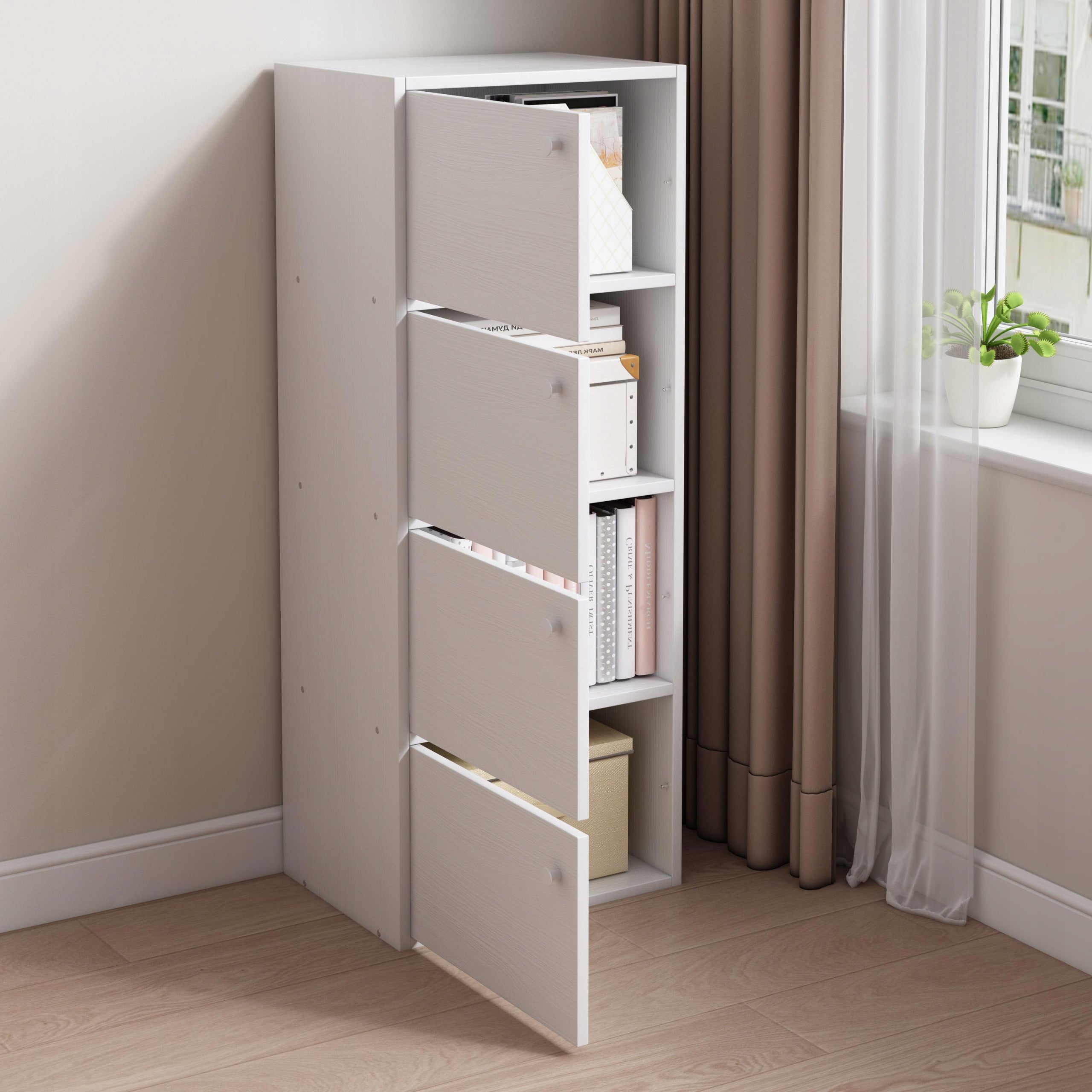 Cassettiera moderna capiente grande bianca scandinava loft retrò 4 ripiani